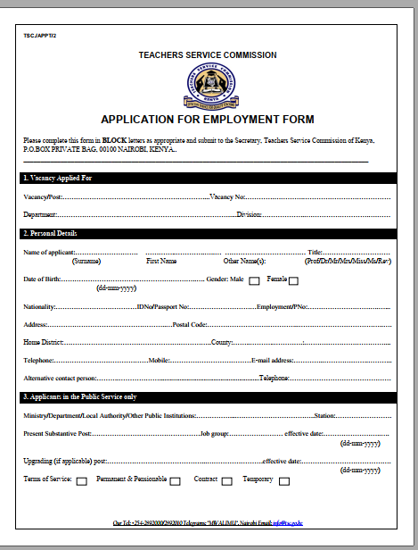 TSC Job Application Form - Opportunities For Kenyans