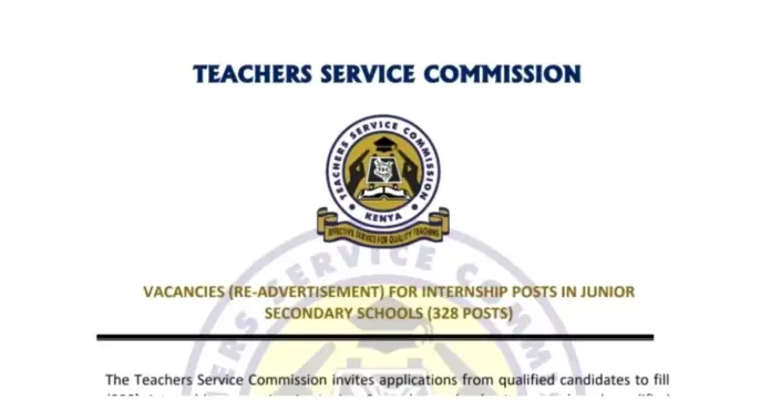 TSC reveals 328 internship positions for JSS in senior secondary schools.